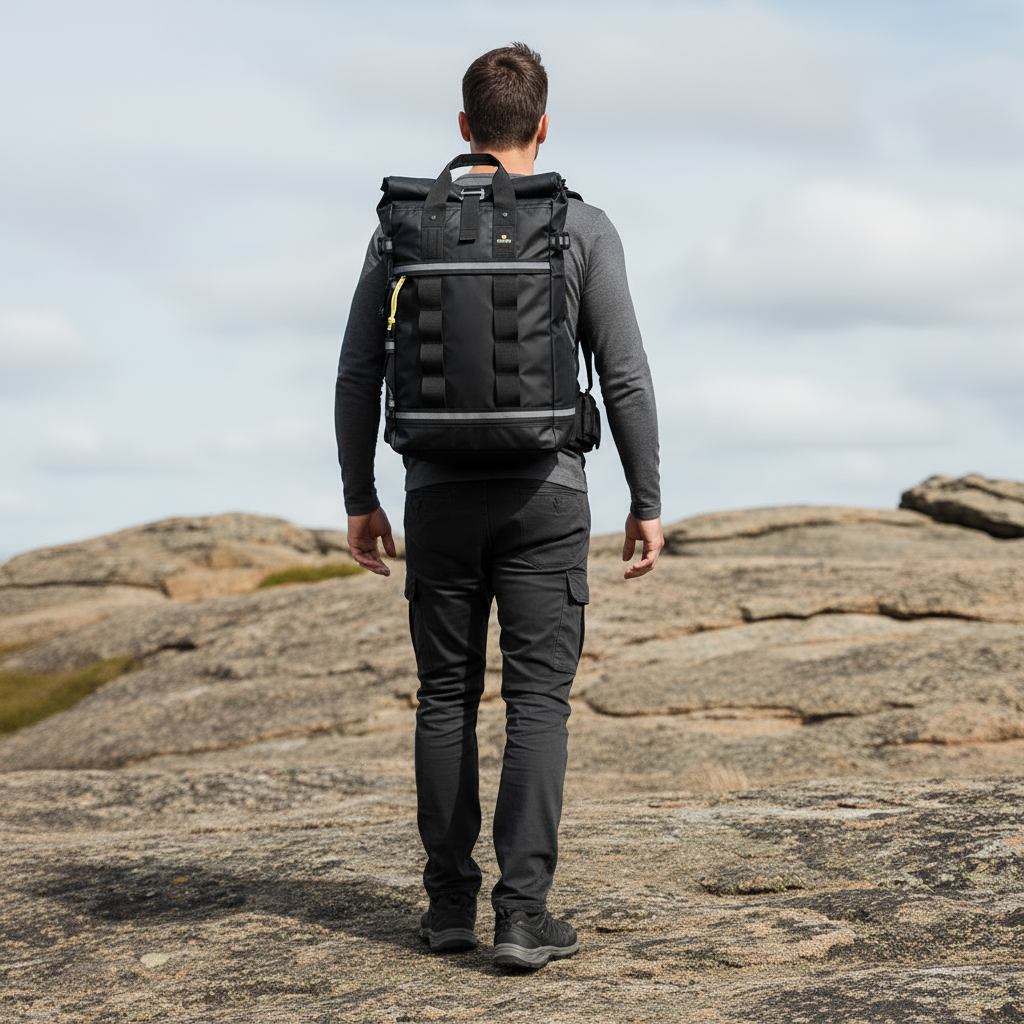 MOCHILA IMPERMEABLE CON TAPA ENRROLLABLE 30L