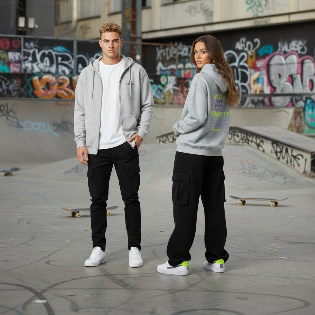 Imagen comercial de modelos en skate park