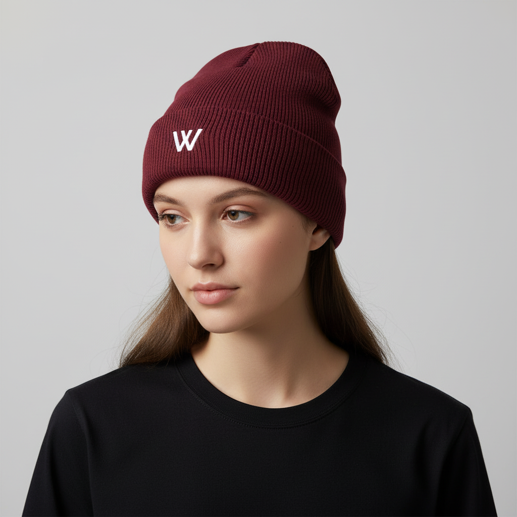 Modelo con gorro W Wolfran burgundy vista inclinada