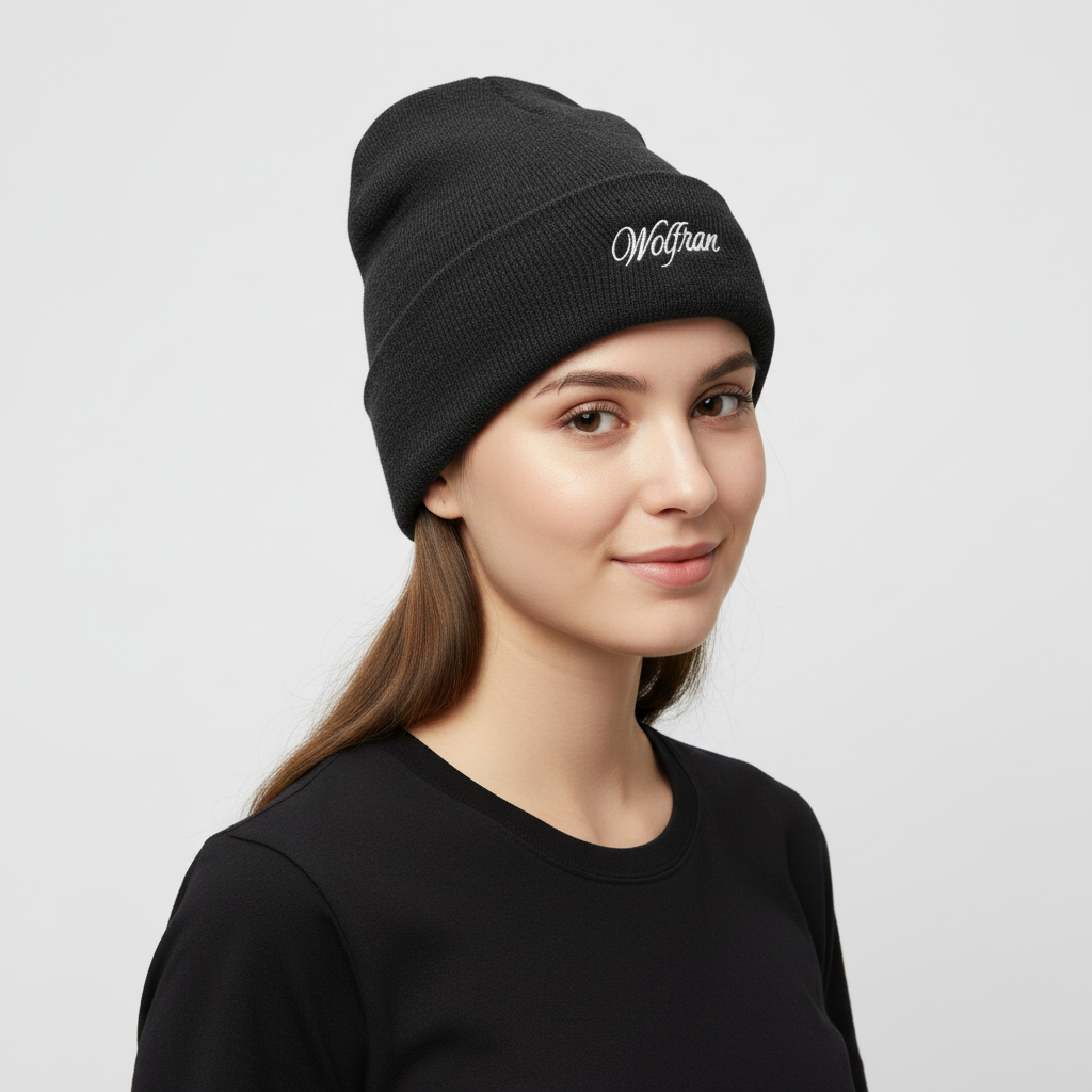 Modelo con gorro Wolfran ángulo tres cuartos