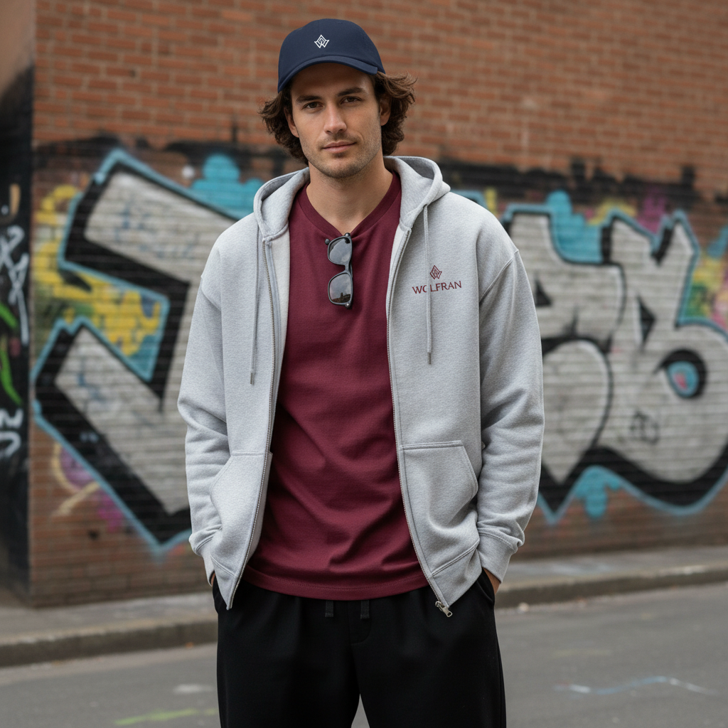 Modelo con sudadera y gorra original