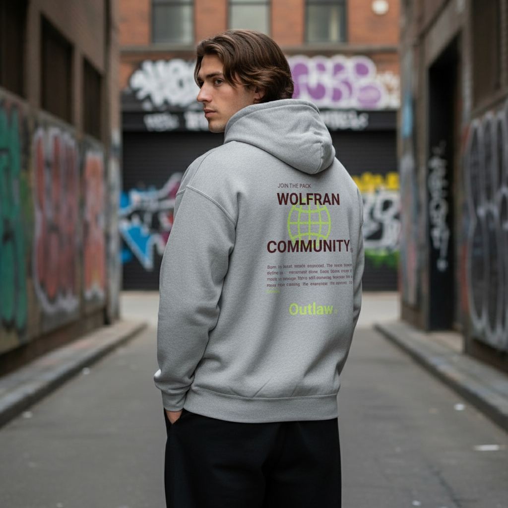 Modelo de espaldas con sudadera Wolfran Community