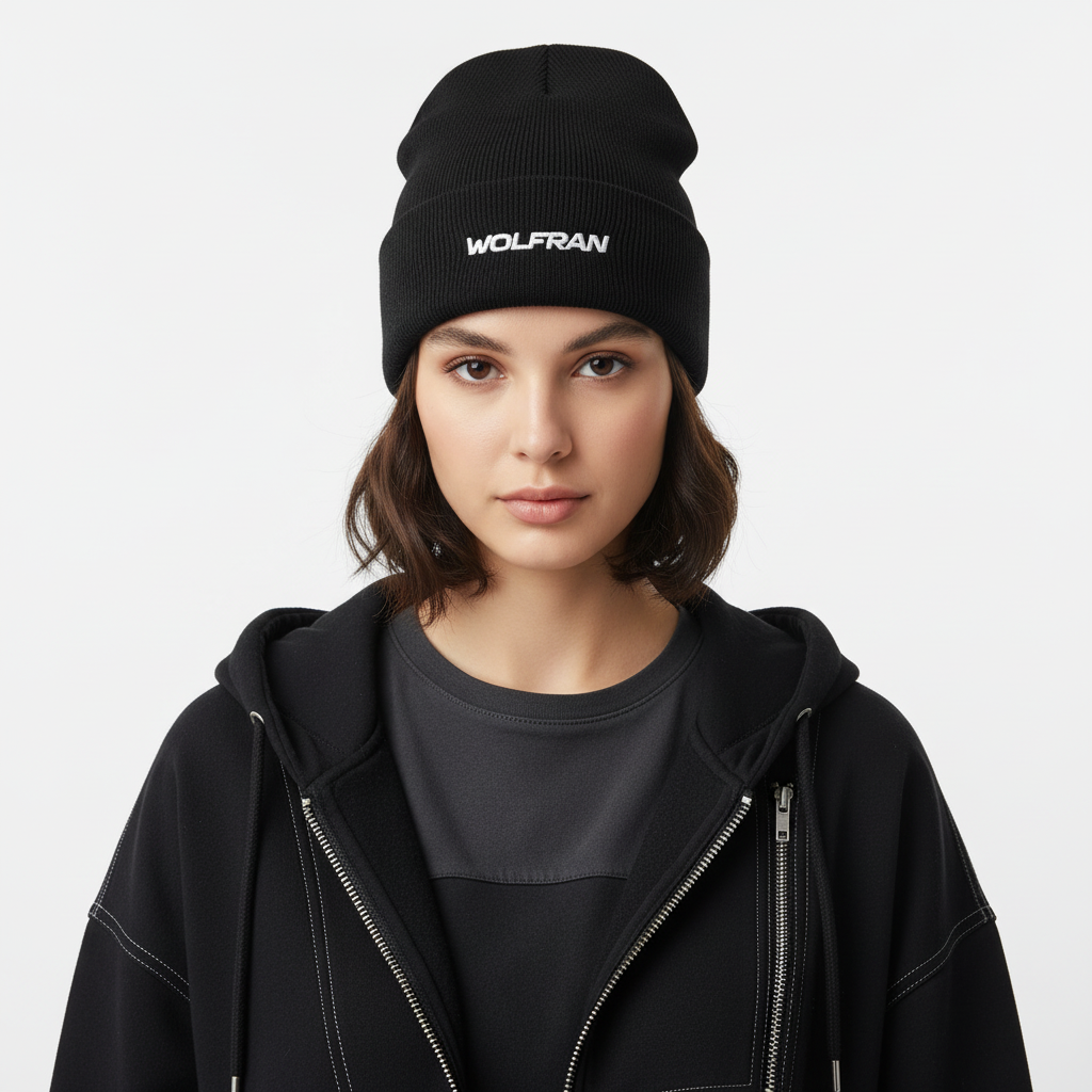 Modelo femenino con gorro bordado negro