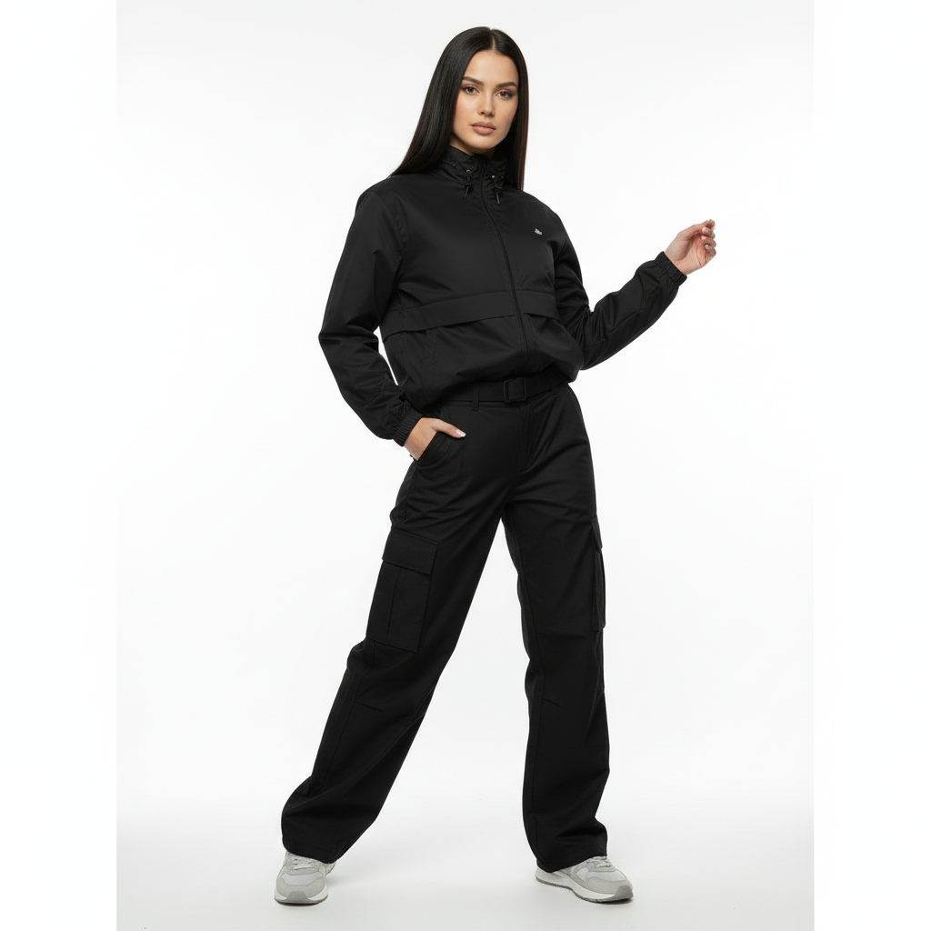 Modelo femenino - Ángulo tres cuartos con outfit completo