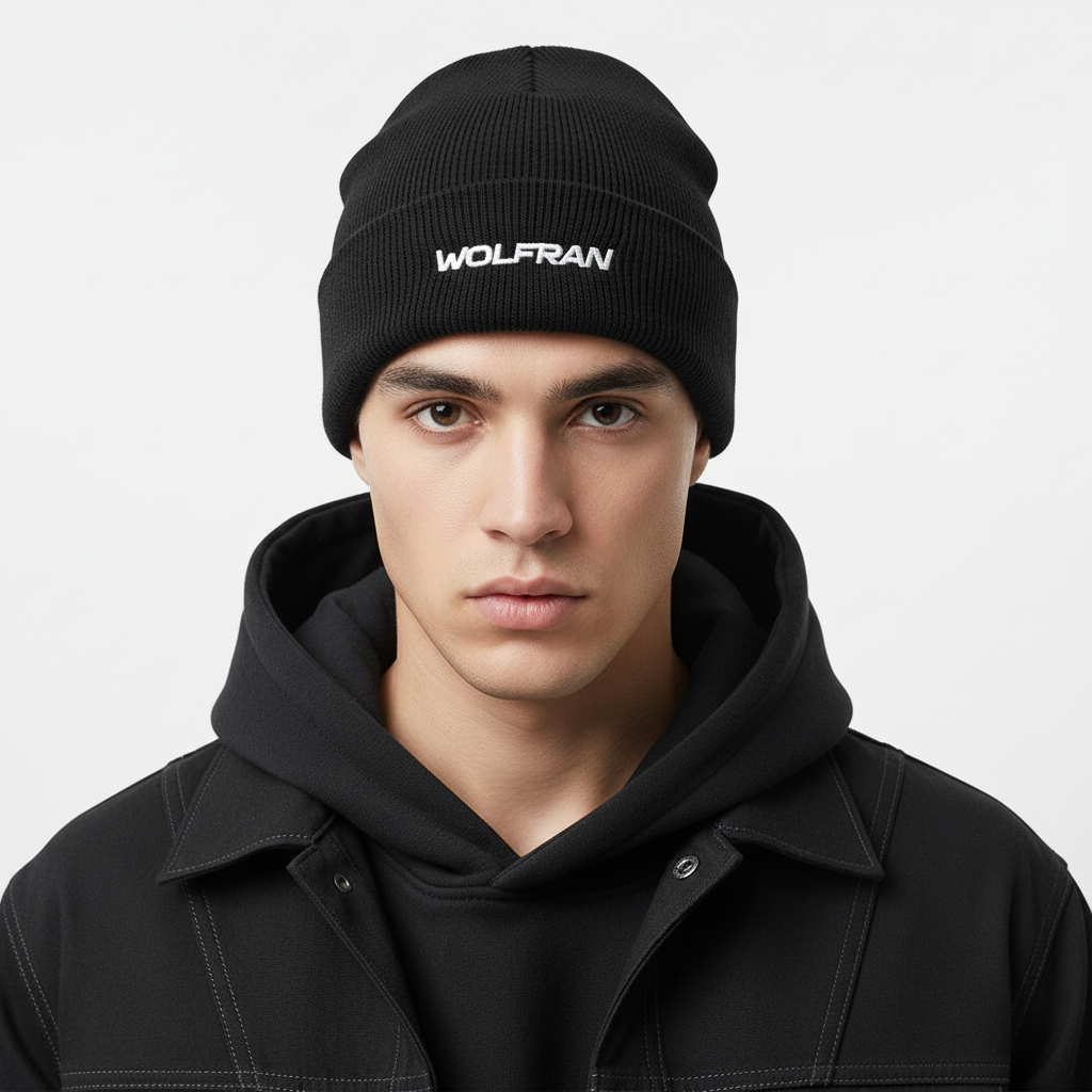 Modelo masculino con gorro bordado negro