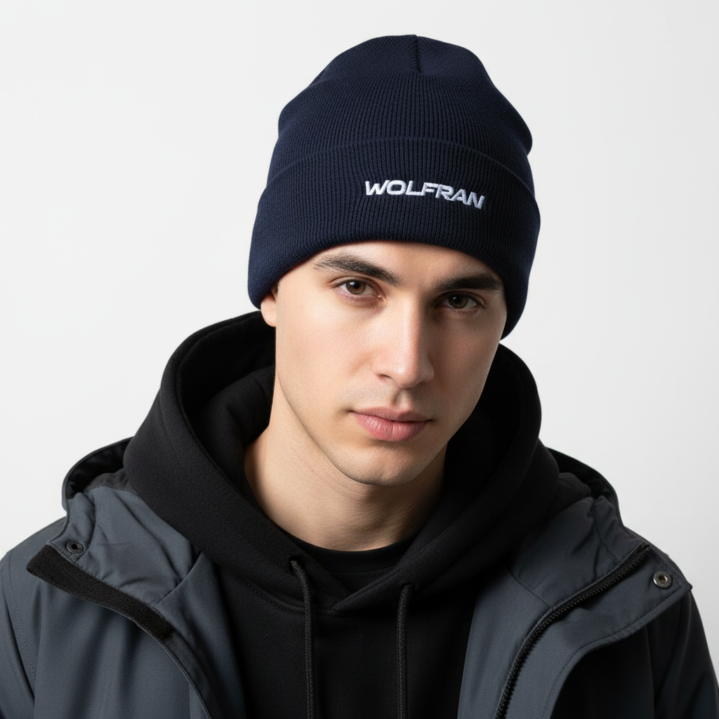 Modelo masculino con gorro con borde vuelto navy