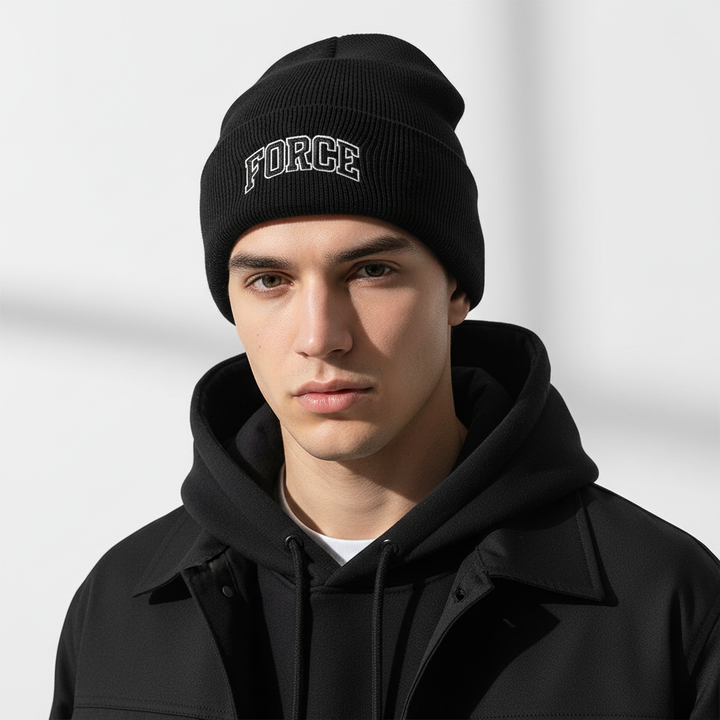 Modelo masculino con gorro con borde vuelto
